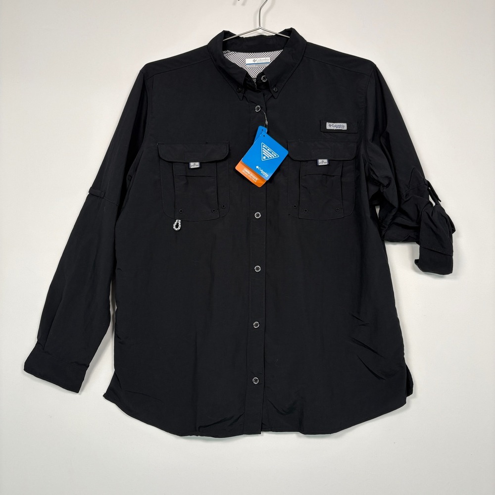 NWT Columbia Womens Fishing Shirt Large Black Bahama II L/S PFG XL7718-010 Outdo